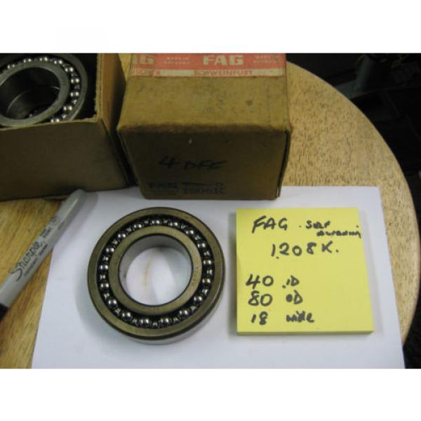 FAG  1208 K  Bearing. 40mm ID, 80mm OD x 18mm  wide.Double row self aligning. #5 image